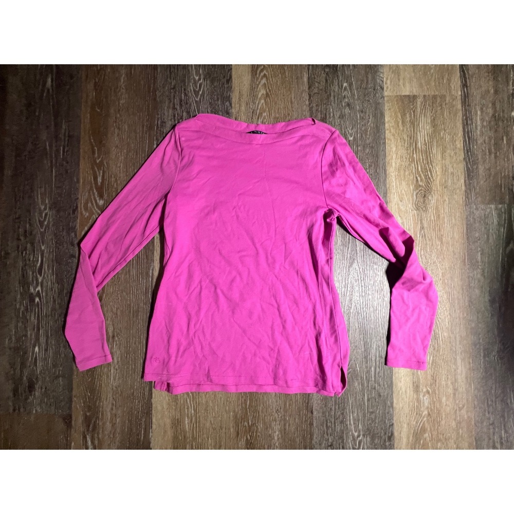 Lauren Ralph Lauren Boatneck Top Womens PM Pink Excellent Long Sleeve Ribbed RL